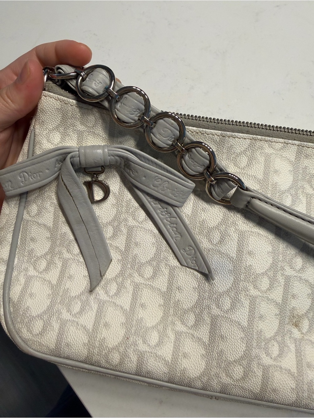 Vintage Dior Gray Monogram Shoulder Bag - Designer Style - Picture 8 of 8